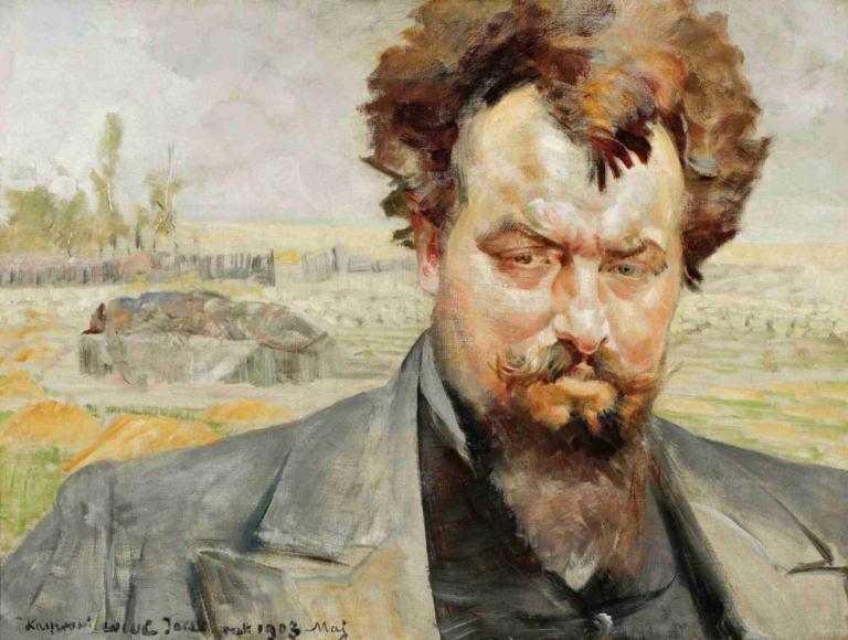 Portrait of Jan Kasprowicz,建恩·卡斯普羅維奇的肖像,Jacek Malczewski,雅切克·馬爾切夫斯基,油畫,油畫, 1男孩, 男性焦點, 鬍子, 獨奏, 棕色的頭髮, 傳統媒體