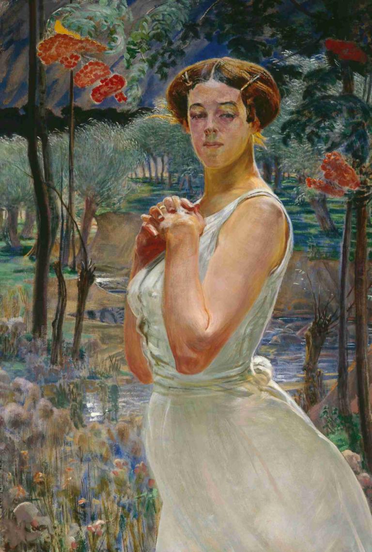 Portrait of a woman against a rowanberry grove,마가목 숲을 배경으로 한 여인의 초상화,Jacek Malczewski,야첵 말체프스키,오일 페인팅,오일 페인팅