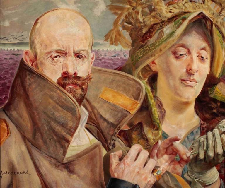 Primrose – Self-portrait with wife,Jacek Malczewski,Oil Painting,Oil Painting, multiple boys, jewelry