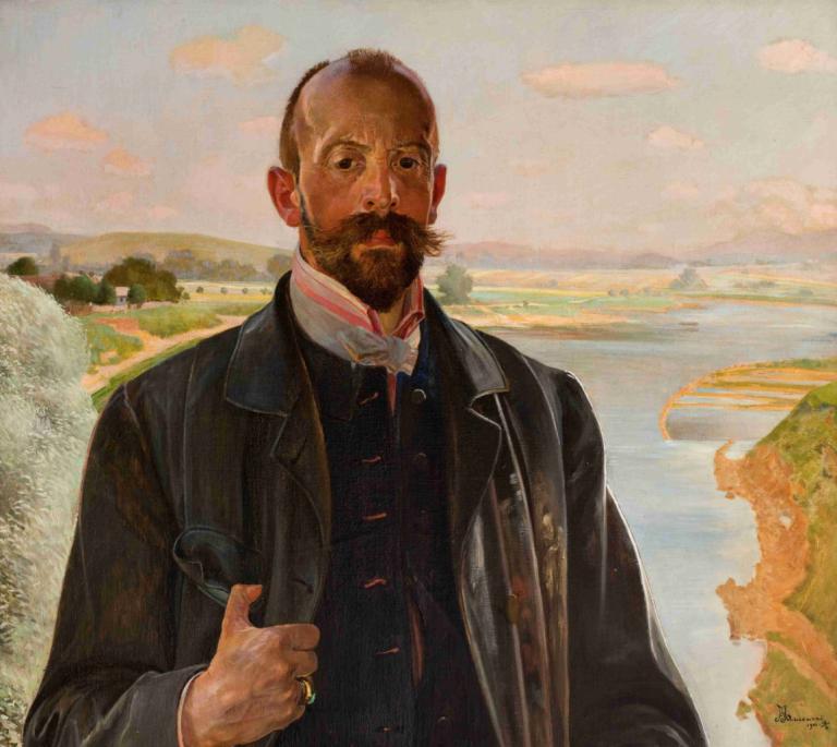 Self-Portrait,Självporträtt,Jacek Malczewski,Oljemålning,Oljemålning, 1 pojke, manligt fokus, ansiktshår