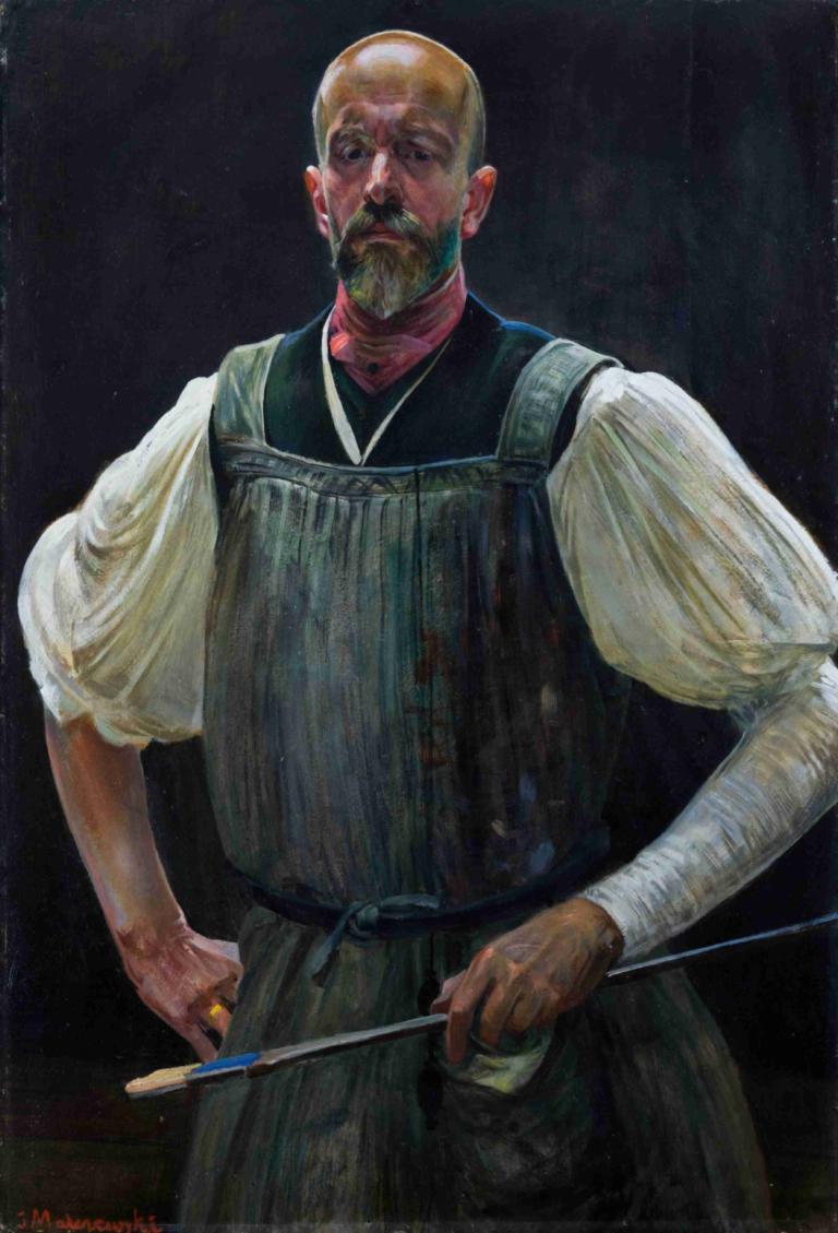 Self-Portrait,Avtoportret,Jacek Malczewski,Oljna slika,Oljna slika, 1 fant, obrazne dlake, moški fokus, solo