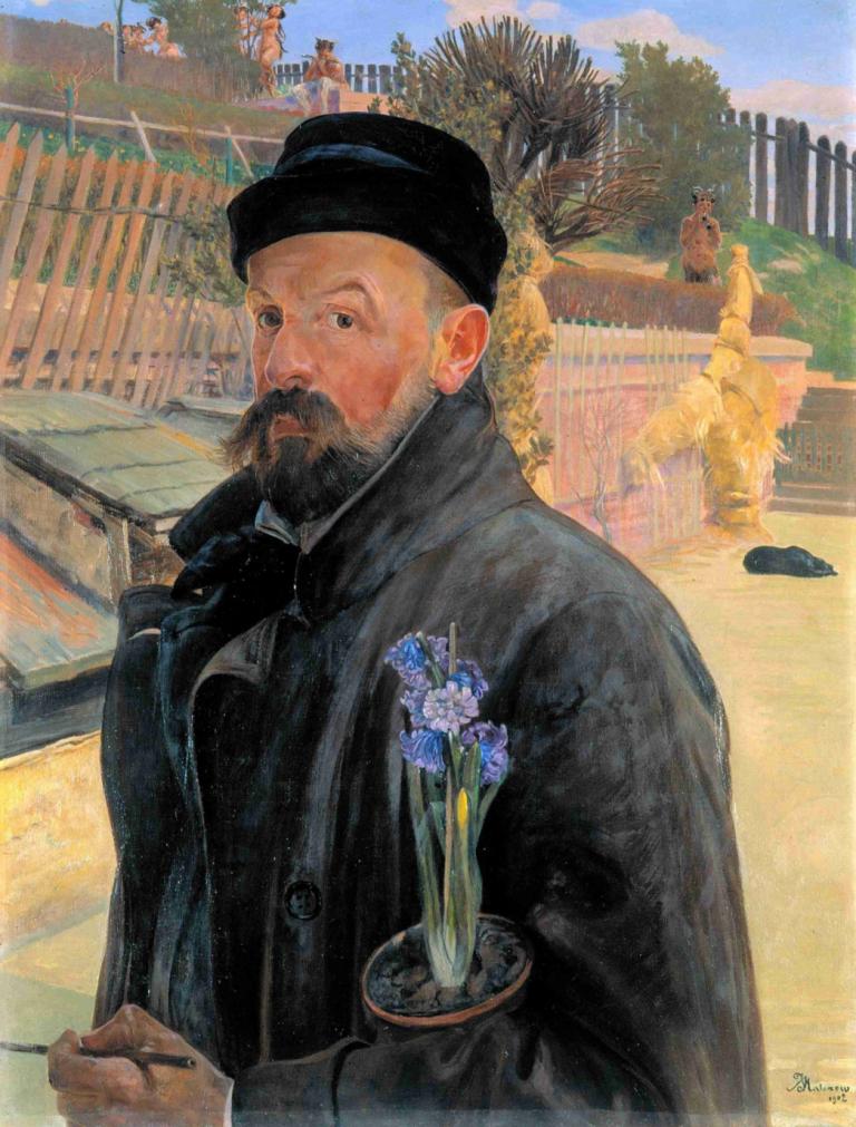 Self-Portrait with a Hyacinth,Självporträtt med en hyacint,Jacek Malczewski,Oljemålning,Oljemålning