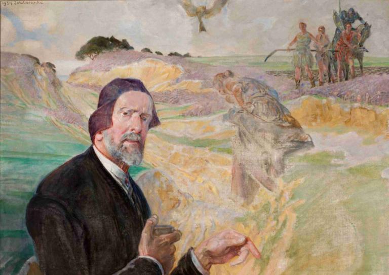 Self-portrait with a Polish road,Avtoportret s poljsko cesto,Jacek Malczewski,Oljna slika,Oljna slika