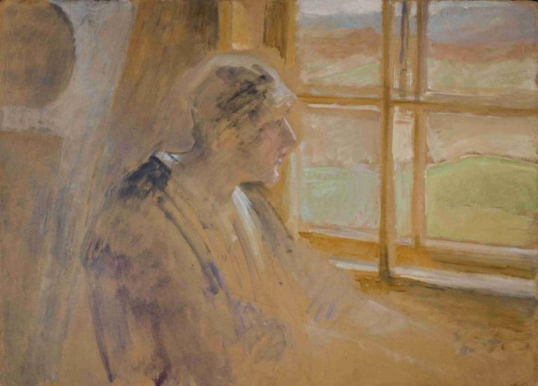 Sketch of a woman in the window,Skica ženske v oknu,Jacek Malczewski,Oljna slika,Oljna slika, 1 fant