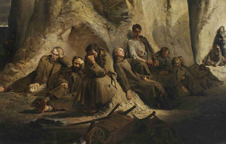 Sunday at the mine (Rest at the mine),星期天在矿上（在矿上休息）,Jacek Malczewski,雅切克-马尔切夫斯基,油画,油画, 多个男孩, 6+男孩, 美术模仿, 胡子