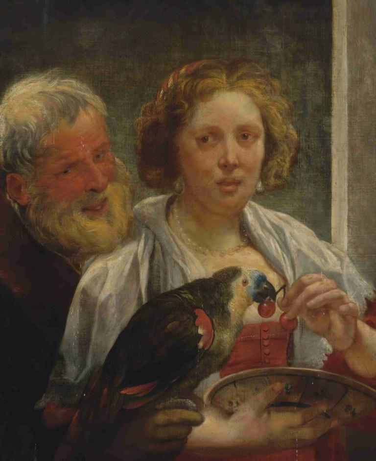 A Bearded Man And a Woman With a Parrot; 'unrequited Love',Jacob Jordaens,Oil Painting,Oil Painting, 1girl