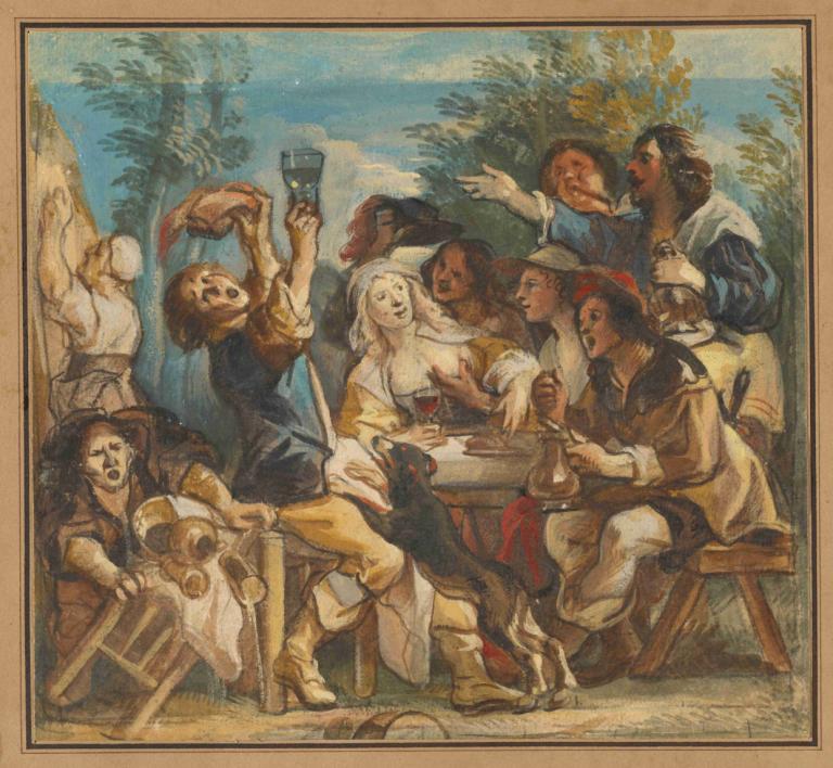 A Merry Company,Jacob Jordaens,Oil Painting,Oil Painting, fine art parody, multiple boys, parody