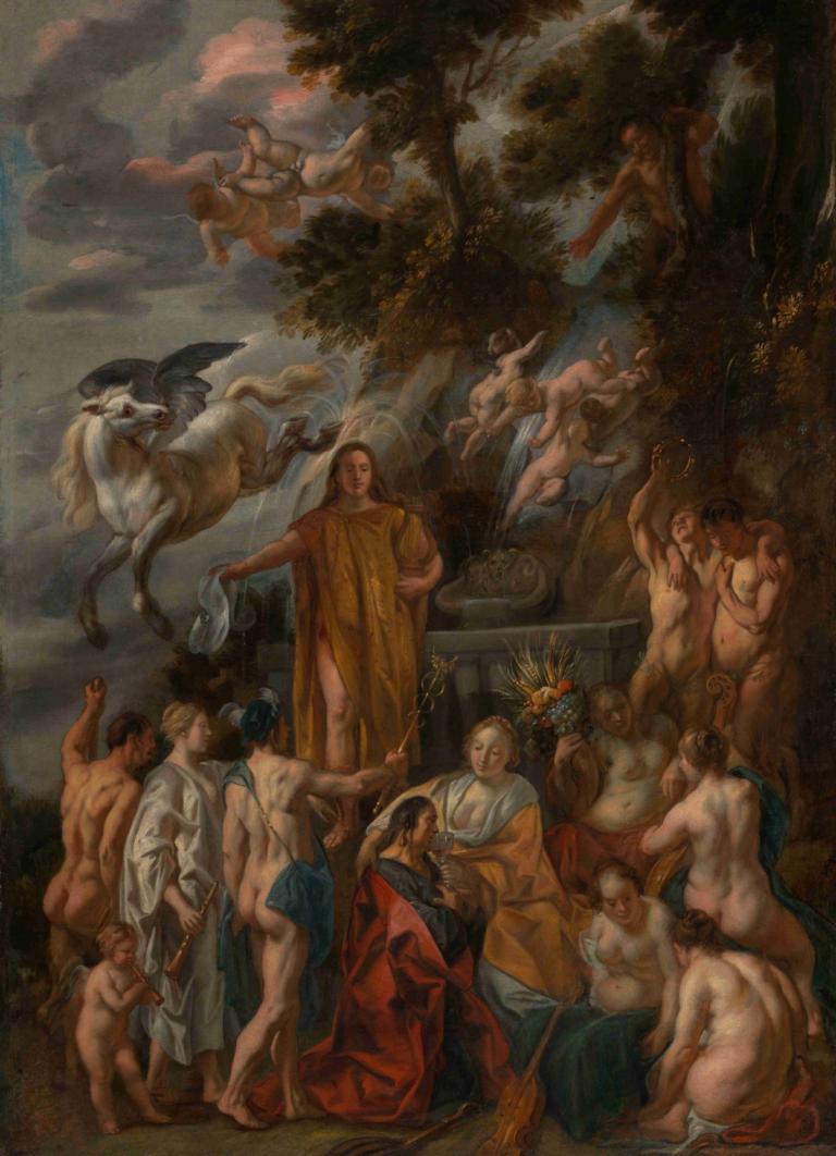 Allegory of the Poet,Allegori om poeten,Jacob Jordaens,Oljemaleri,Oljemaleri, kunstparodi, naken, tre, hva