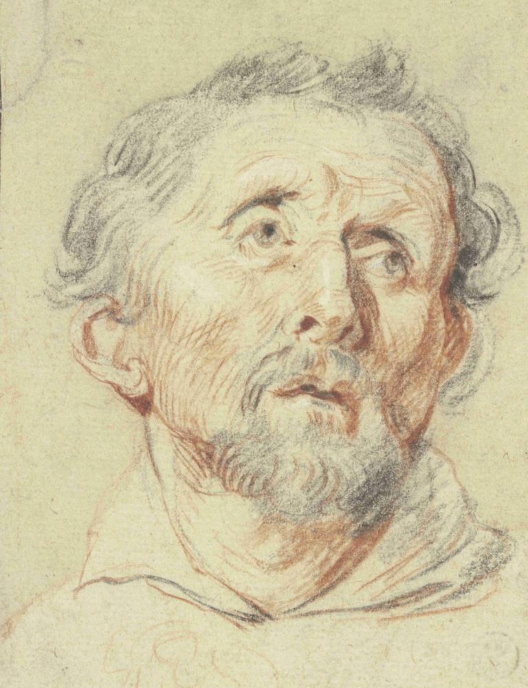 Alter Mann von vorne, in die Höhe blickend,Jacob Jordaens,Color Sketch,Color Sketch, 1boy, male focus, solo