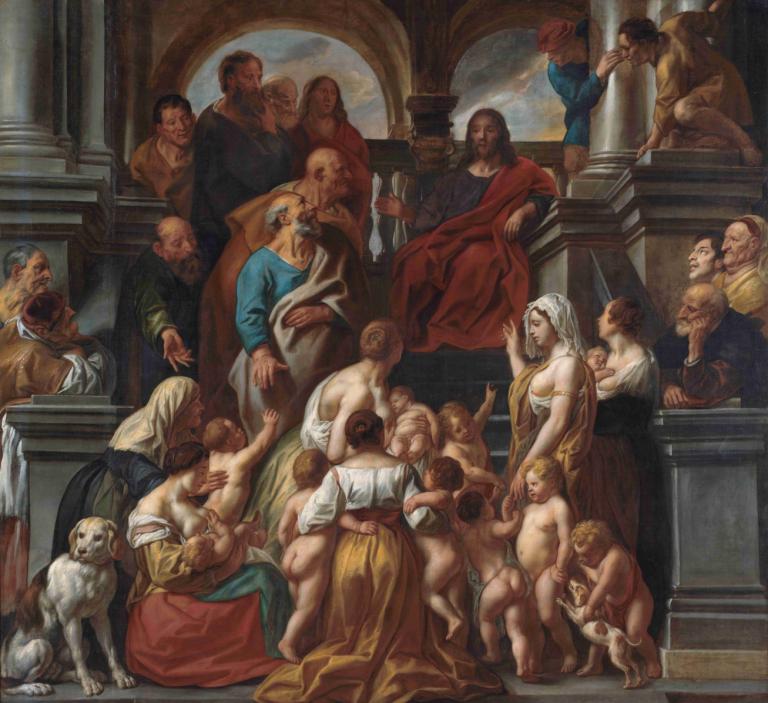 Christ blessing little Children. Suffer Little Children to Come unto me,基督保佑小孩子。任由小孩子來找我,Jacob Jordaens