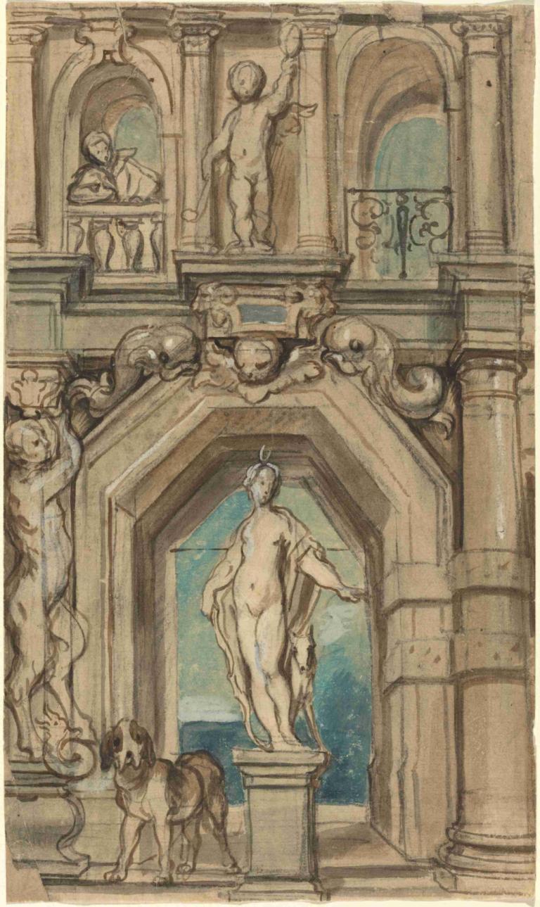 Design for a Wall Decoration (recto),Suunnitelma seinäkoristeeksi (etusivu),Jacob Jordaens,Öljymaalaus