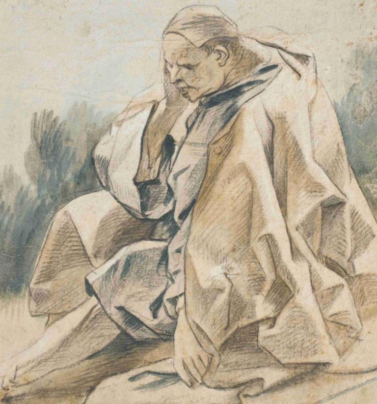 Drapery Study of a Seated Man Wearing a Cap,Draperistudie af en siddende mand iført kasket,Jacob Jordaens