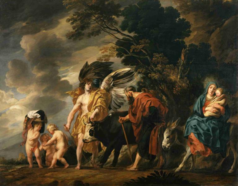 Flight of the Holy Family into Egypt,성가족의 이집트행 비행,Jacob Jordaens,제이콥 조르다언스,오일 페인팅,오일 페인팅, 미술 패러디, 가짜 전통 미디어