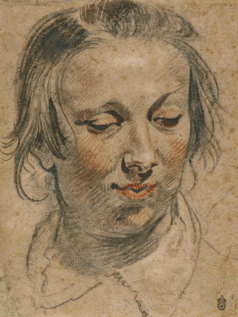 Head of a Woman,Jacob Jordaens,Color Sketch,Color Sketch, solo, closed eyes, male focus, 1boy