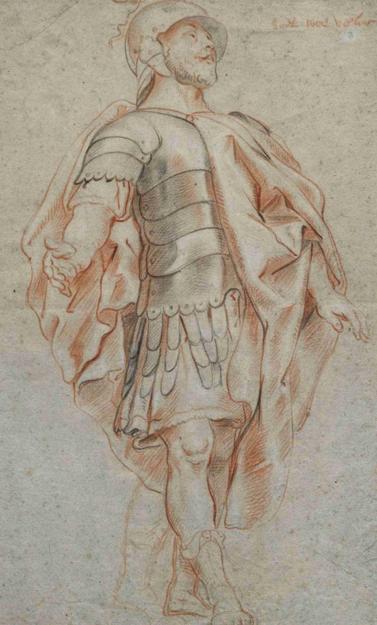 Mars standing,Jacob Jordaens,Color Sketch,Color Sketch, 1boy, solo, male focus, facial hair, beard, armor