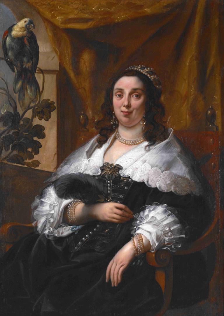 Portrait of a Lady,여인의 초상,Jacob Jordaens,제이콥 조르다언스,오일 페인팅,오일 페인팅, 여자 1명, 미술 패러디, 보석류, 목걸이, 현실적인, 진주 목걸이, 좌석