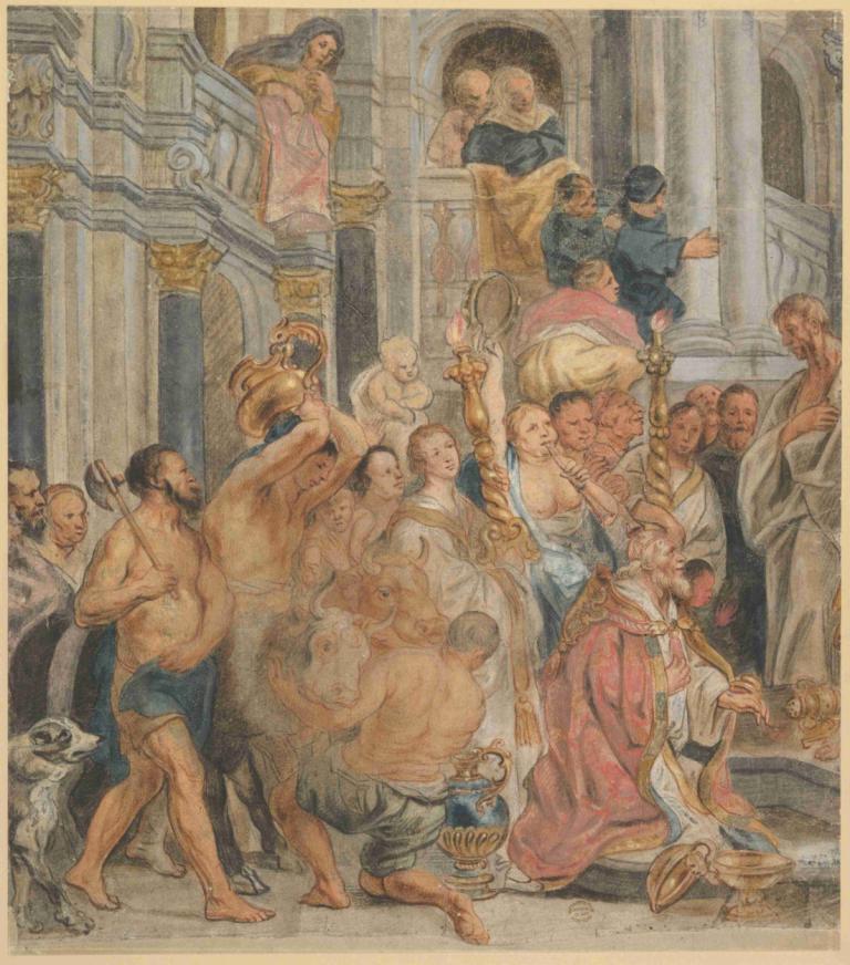 Saint Paul at Lystra,리스트라의 세인트 폴,Jacob Jordaens,제이콥 조르다언스,오일 페인팅,오일 페인팅, 미술 패러디, 여러 소년, 6+소년, 수염, 여러 여자, 얼굴 털