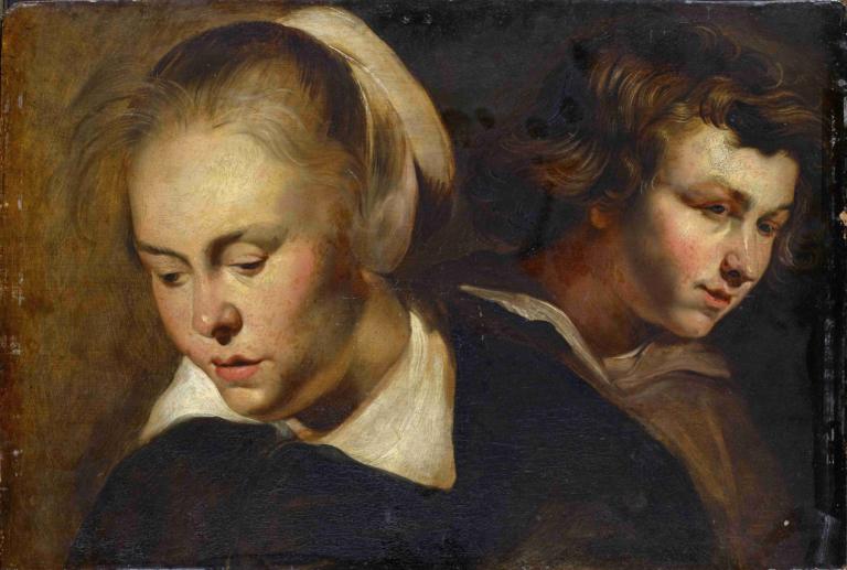 Study Of Heads,Studie av hoder,Jacob Jordaens,Oljemaleri,Oljemaleri, realistisk, brunt hår, blondt hår