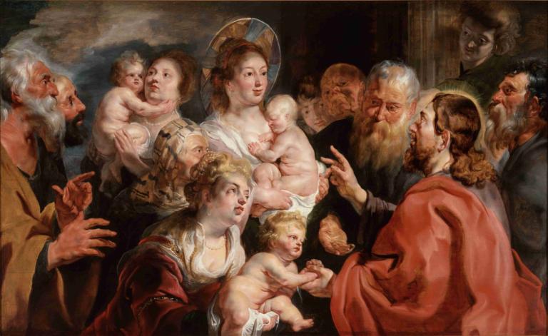 Suffer the Little Children to Come Unto Me,Jacob Jordaens,Oil Painting,Oil Painting, fine art parody