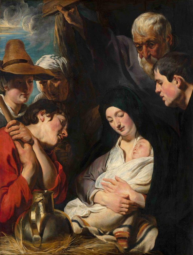 The Adoration of the Shepherds,양치기들의 숭배,Jacob Jordaens,제이콥 조르다언스,오일 페인팅,오일 페인팅, 미술 패러디, 여러 소년, 흑발, 모자, 오래된