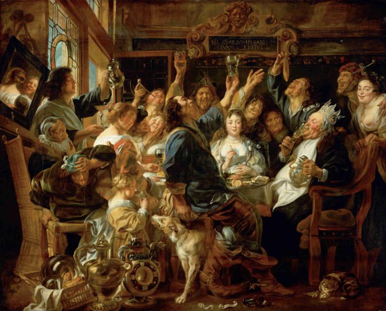 The Feast of the Bean King,Sărbătoarea regelui fasolei,Jacob Jordaens,Pictura in ulei,Pictura in ulei