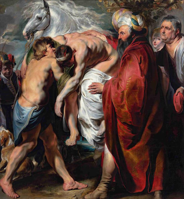 The Good Samaritan,Dobry Samarytanin,Jacob Jordaens,Obraz olejny,Obraz olejny, parodia sztuki, wielu chłopców