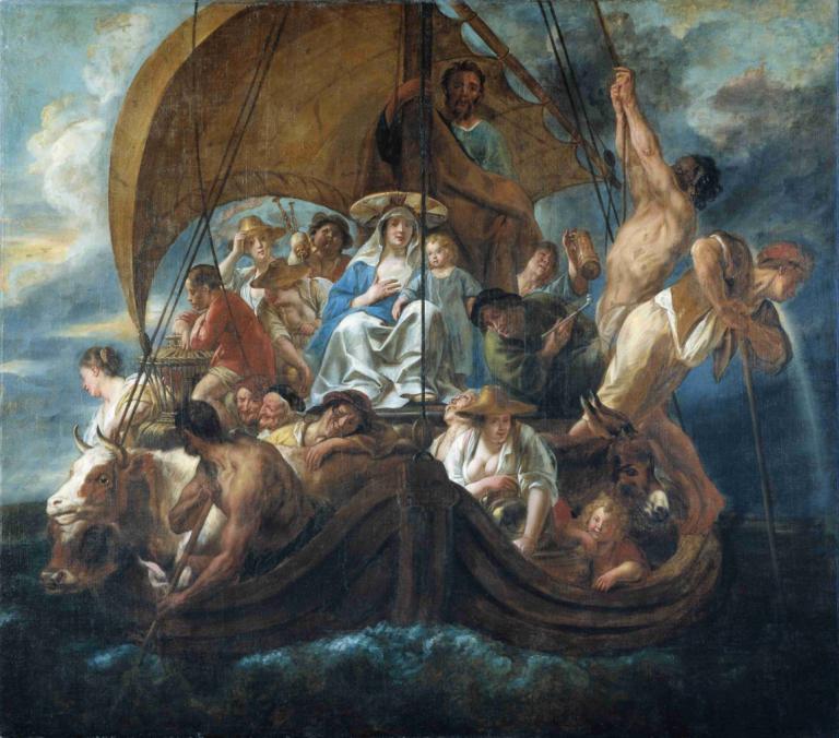 The Holy Family With Various Persons And Animals In A Boat