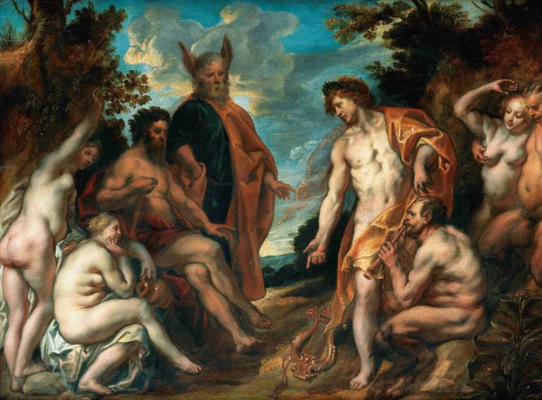 The Musical Contest between Apollo And Pan,Hudební soutěž mezi Apollo And Pan,Jacob Jordaens,Olejomalba