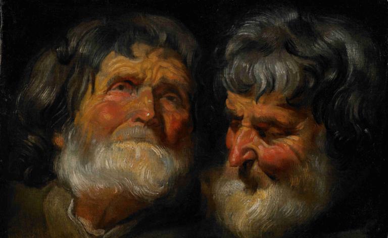 Two Studies of the Head of an Old Man,노인의 머리에 대한 두 가지 연구,Jacob Jordaens,제이콥 조르다언스,오일 페인팅,오일 페인팅, 여러 소년, 2boys