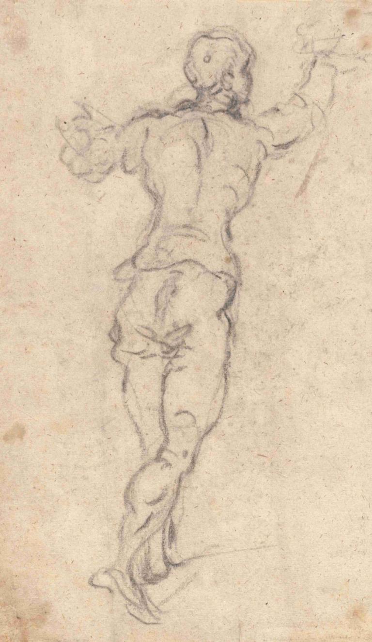 A Striding Youth with His Arms Raised, Seen from Behind,Jacopo Tintoretto,Sketch,Sketch, male focus, 1boy