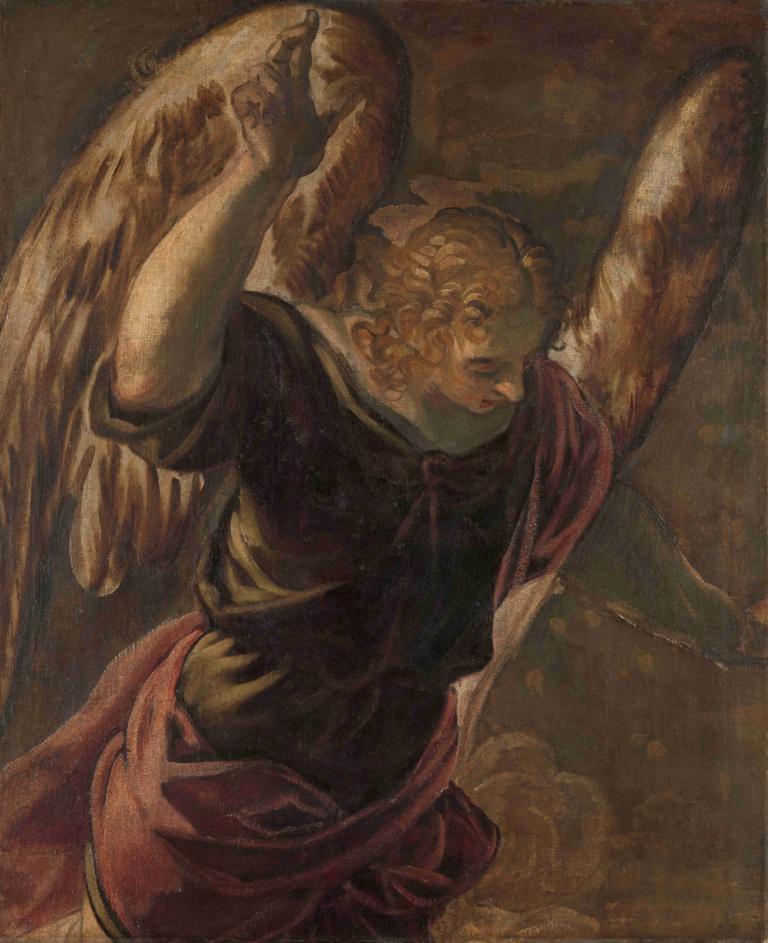 Angel from the Annunciation to the Virgin,Jacopo Tintoretto,Oil Painting,Oil Painting, solo, wings