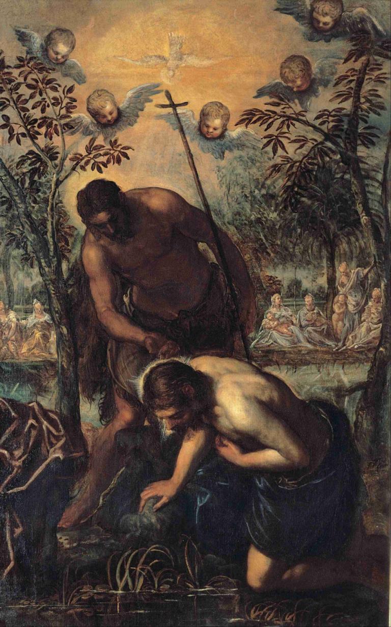 Baptism Of Christ,Bautismo de Cristo,Jacopo Tintoretto,Pintura al óleo,Pintura al óleo