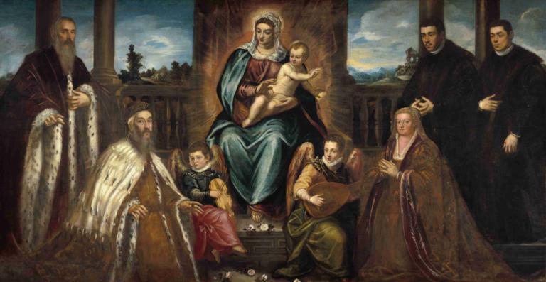 Doge Alvise Mocenigo and Family before the Madonna and Child,마돈나와 아이 이전의 총독 알비스 모세니고와 가족,Jacopo Tintoretto