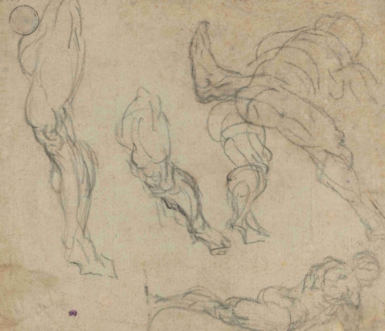 Figures and Legs (verso),Jacopo Tintoretto,Sketch,Sketch, sketch, monochrome, traditional media, muscular