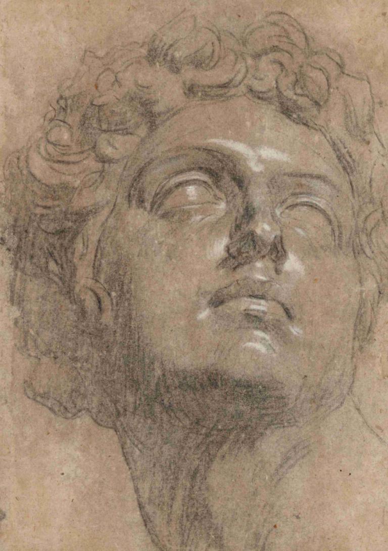 Head of Giuliano de’ Medici, after Michelangelo,Jacopo Tintoretto,Sketch,Sketch, solo, male focus, 1boy