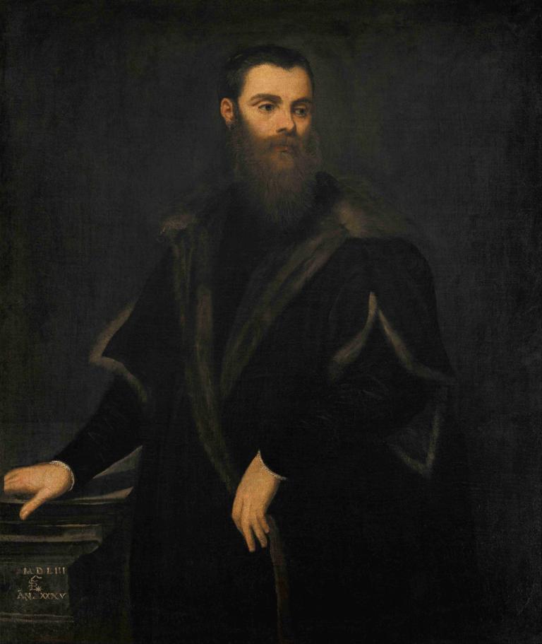 Lorenzo Soranzo,Jacopo Tintoretto,Oil Painting,Oil Painting, 1boy, solo, male focus, facial hair, beard, robe