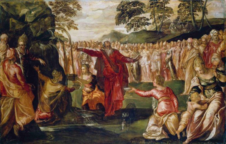 Moses Striking the Rock,반석을 치는 모세,Jacopo Tintoretto,자코포 틴토레토,오일 페인팅,오일 페인팅, 미술 패러디, 여러 소년, 6+소년, 나무, 수염