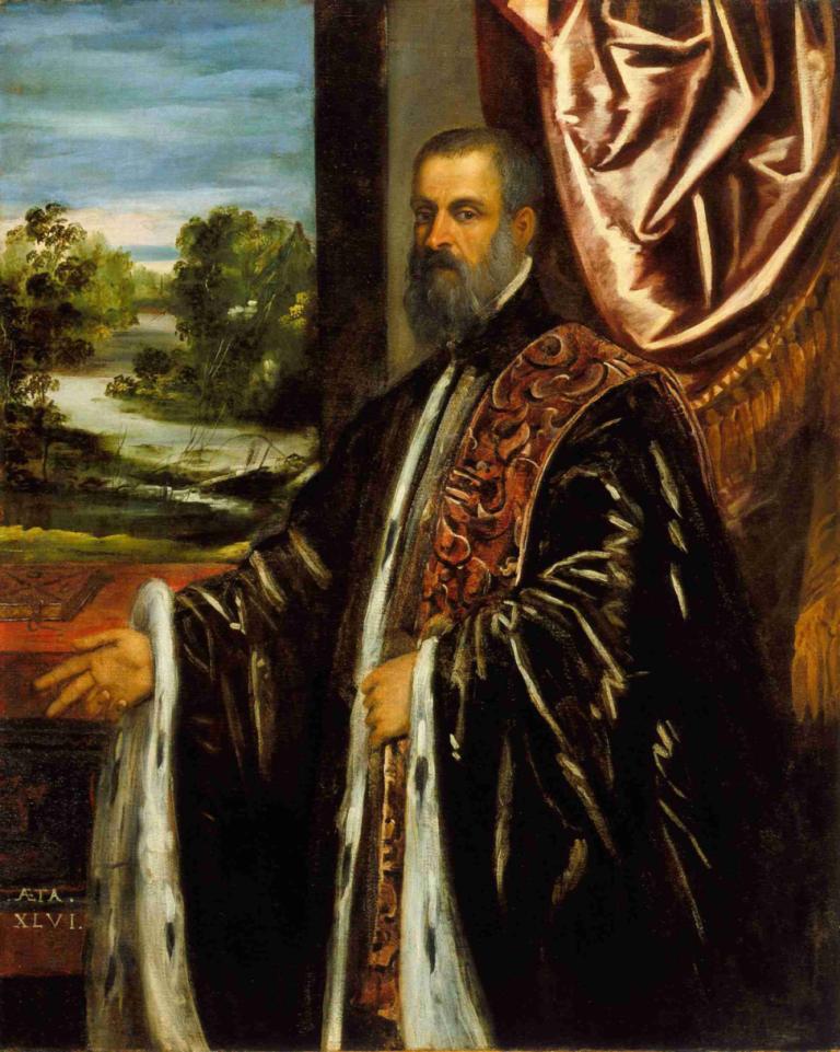 Portrait of Marino Grimani,Jacopo Tintoretto,Oil Painting,Oil Painting, 1boy, male focus, facial hair, beard