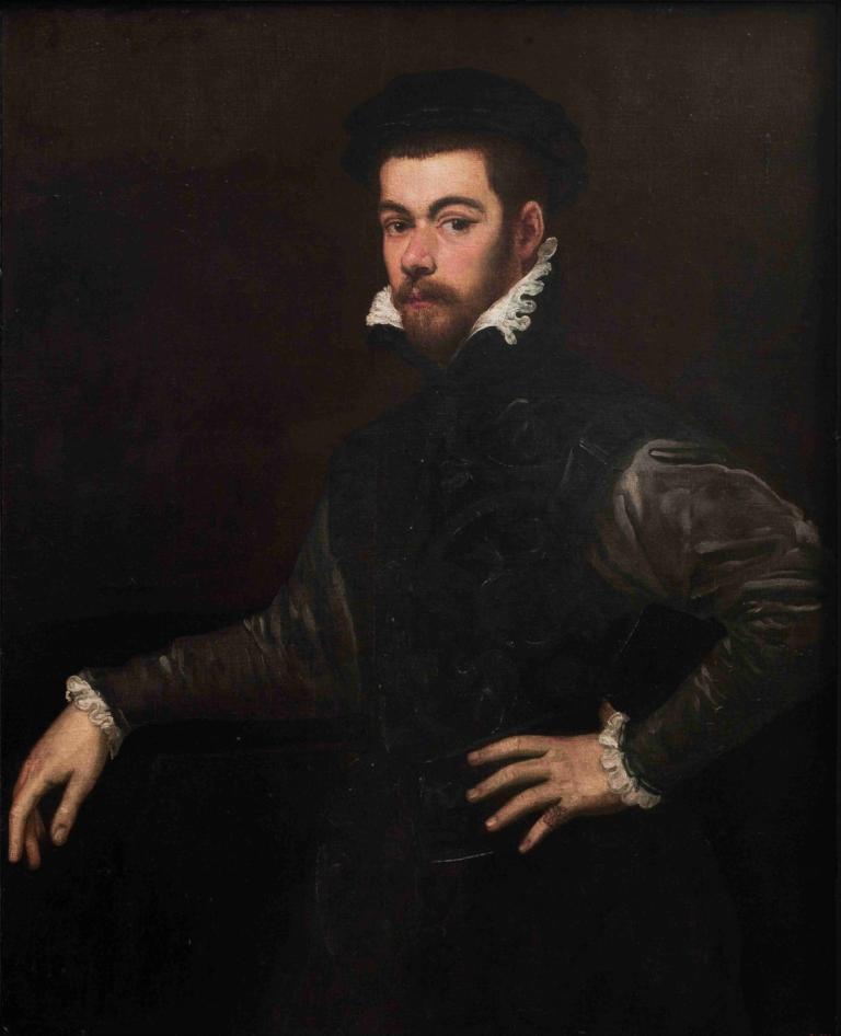 Portrait of a Gentleman,Jacopo Tintoretto,Oil Painting,Oil Painting, 1boy, solo, male focus, facial hair, hat