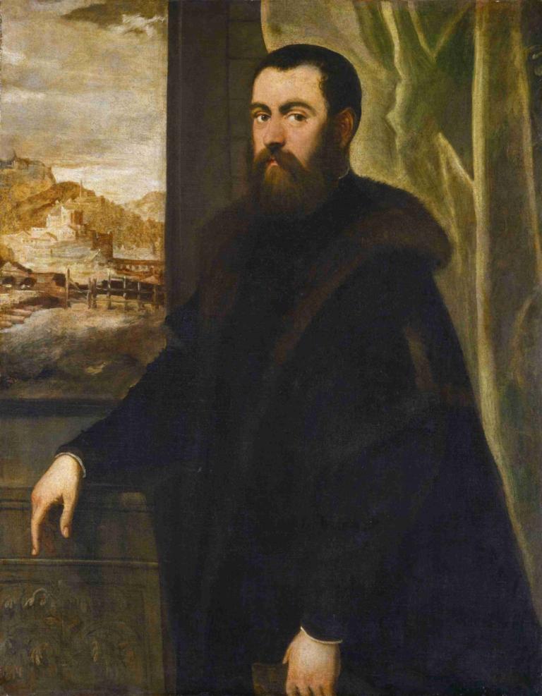 Portrait of a Man with a Landscape View,풍경이 보이는 남자의 초상화,Jacopo Tintoretto,자코포 틴토레토,오일 페인팅,오일 페인팅, 1남, 남성 집중