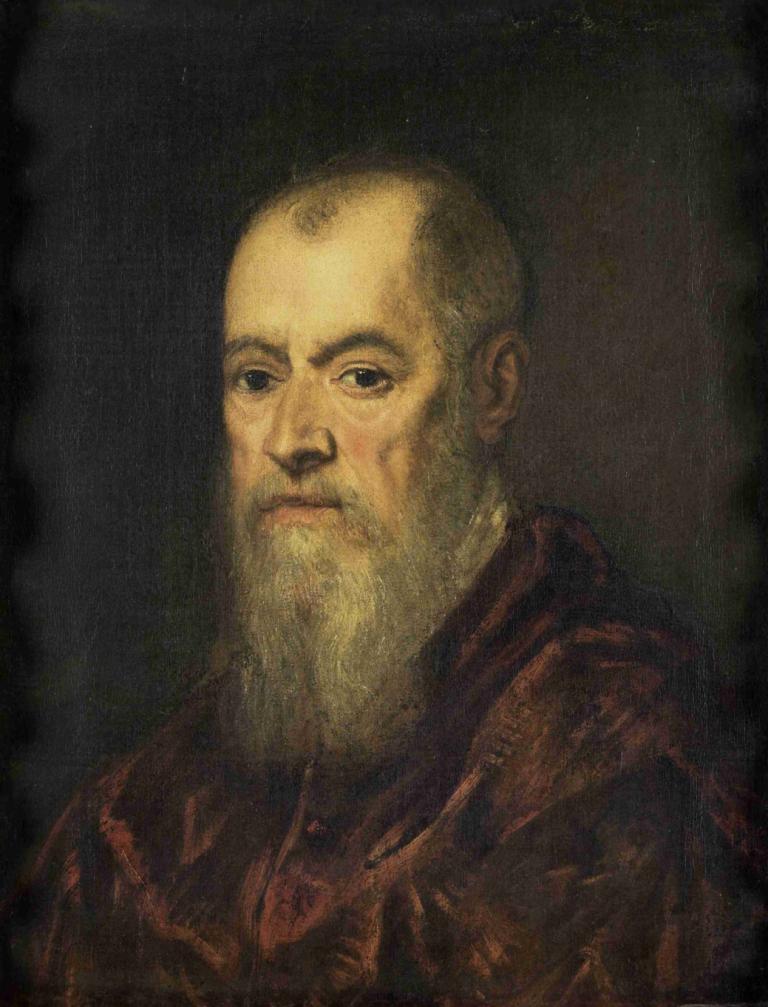 Portrait of a Man with a Red Cloak,Jacopo Tintoretto,Oil Painting,Oil Painting, 1boy, solo, male focus