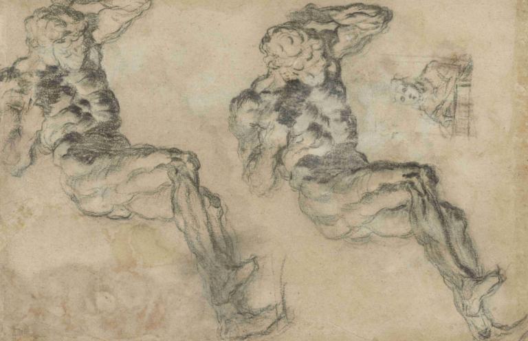 Studies of a Statuette of Atlas,아틀라스 조각상 연구,Jacopo Tintoretto,자코포 틴토레토,스케치,스케치, 1남, 단색화, 남성 집중, 근육질의, 전통 미디어