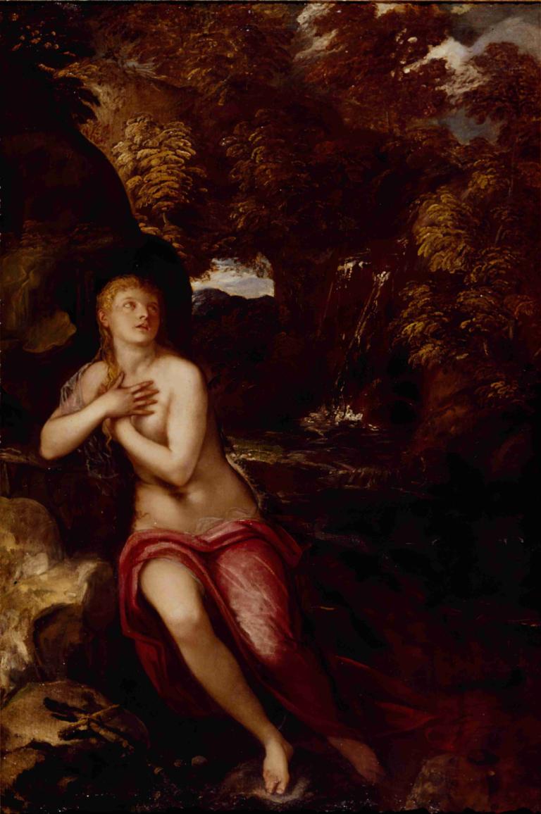 The Magdalene in the Wilderness,광야의 막달라 마리아,Jacopo Tintoretto,자코포 틴토레토,오일 페인팅,오일 페인팅, 미술 패러디, 블론드 헤어, 여자 1명