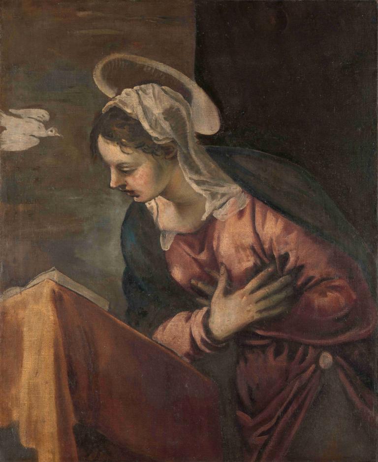 Virgin from the Annunciation to the Virgin,수태고지부터 성모 마리아까지,Jacopo Tintoretto,자코포 틴토레토,오일 페인팅,오일 페인팅, 미술 패러디