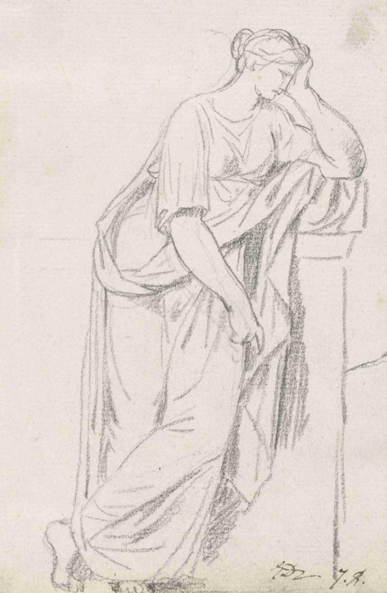 A Muse from the Sarcophagus of the Muses,Jacques Louis David,Sketch,Sketch, solo, monochrome