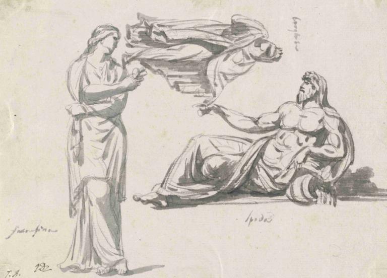 A River God and Two Classical Sculptures,Jacques Louis David,Sketch,Sketch, monochrome, traditional media