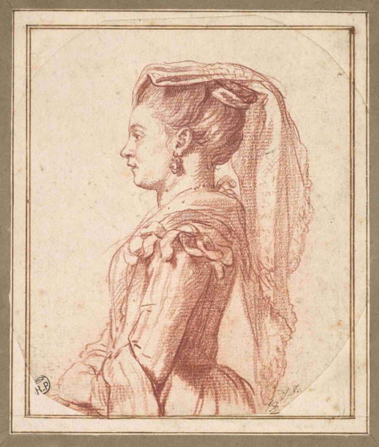 A Young Woman of Frascati,Jacques Louis David,Sketch,Sketch, 1girl, solo, veil, monochrome, jewelry, dress