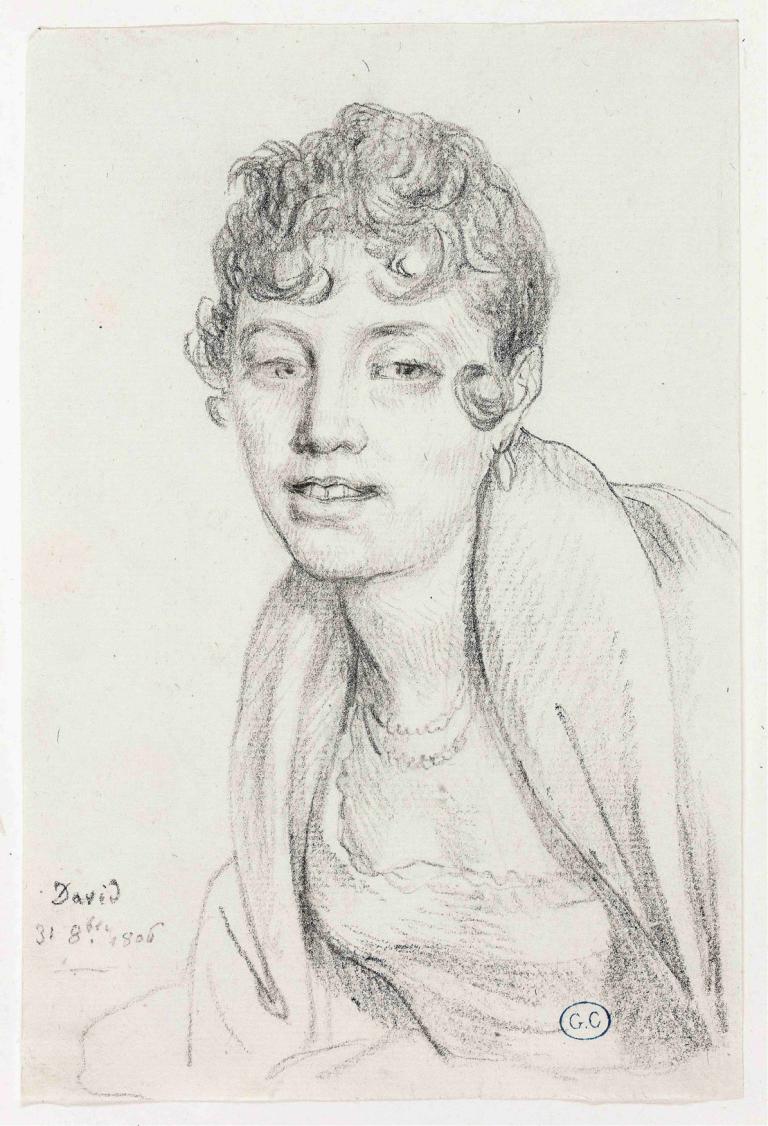 Bust of Angelique Mongez,Jacques Louis David,Sketch,Sketch, solo, 1boy, male focus, monochrome, jewelry