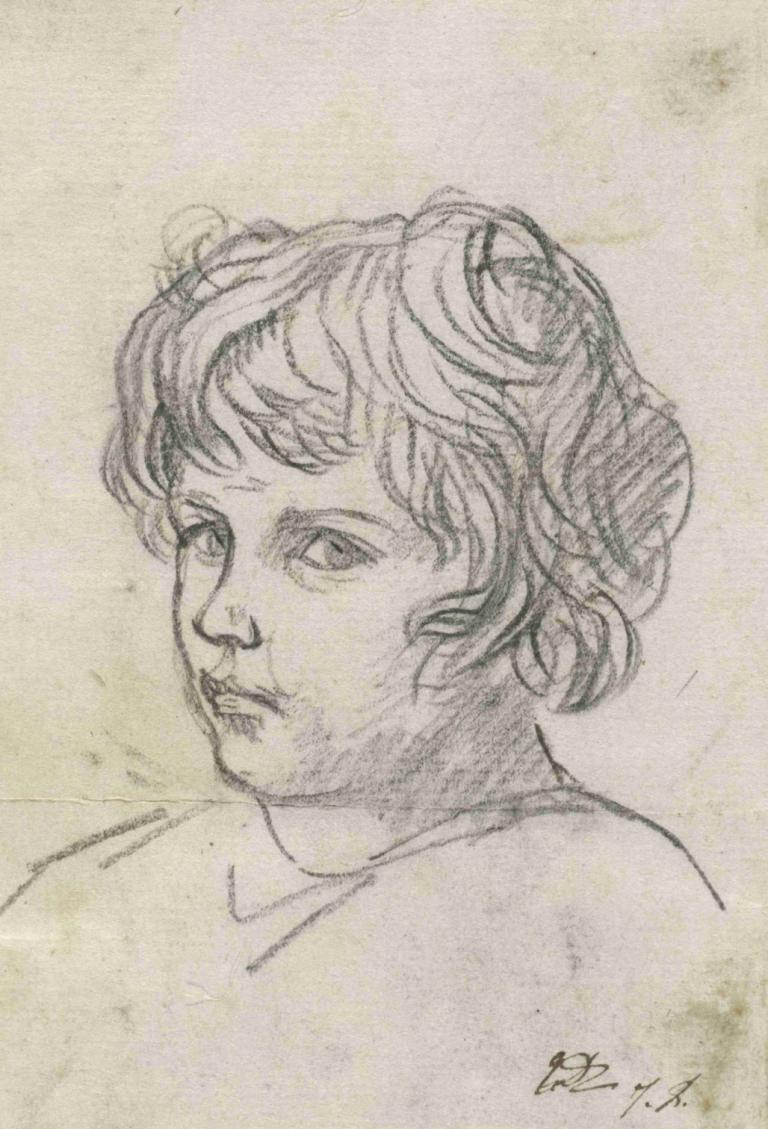 Head of a Boy,Hoofd van een jongen,Jacques Louis David,Schetsen,Schetsen, solo, monochroom