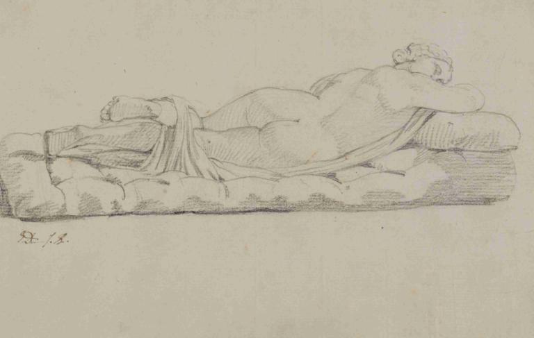 Hermaphrodite,Hermafrodiet,Jacques Louis David,Schetsen,Schetsen, monochroom, ezel, solo, mannelijke focus